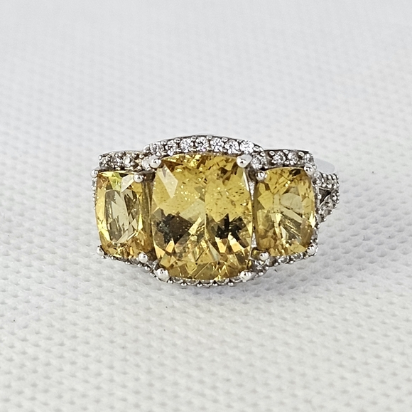 Golden Apatite & White Zircon Ring Platinum over 925! ✨️ Size 6 - Picture 11 of 11
